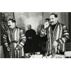 Mass murderers Stalin and Kaganovich seen together wearing jewish attire, a tallit and a kippah.